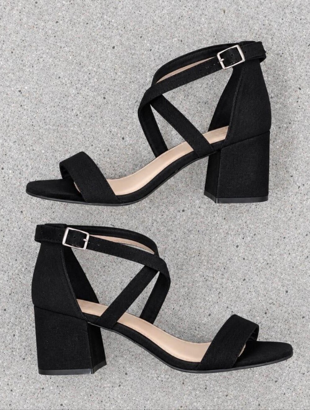 Classic Black Strappy Block 2 25" Heel Sandals - Women's